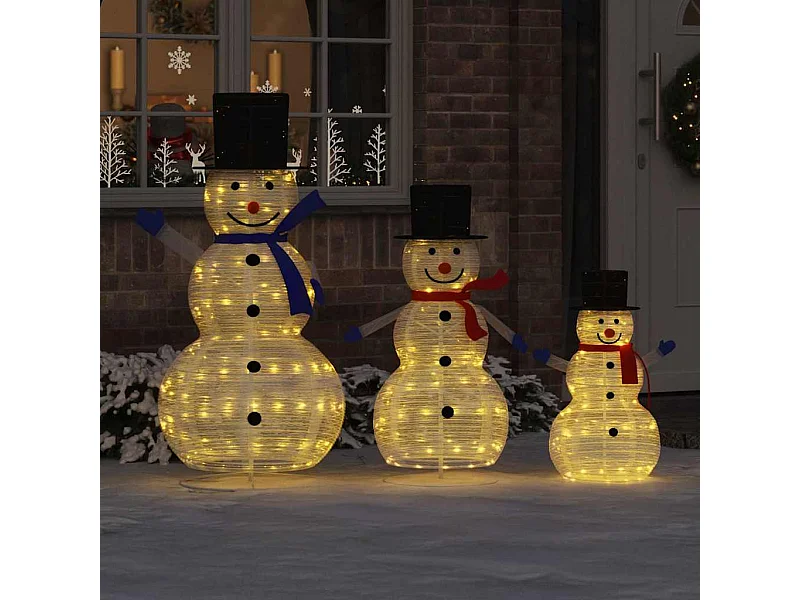 Famille de bonhommes de neige de Noël 3 pcs Blanc chaud