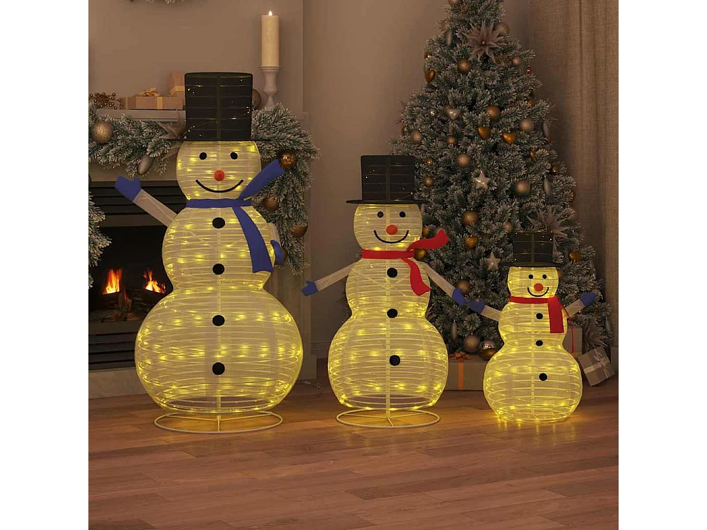 Famille de bonhommes de neige de Noël 3 pcs Blanc chaud