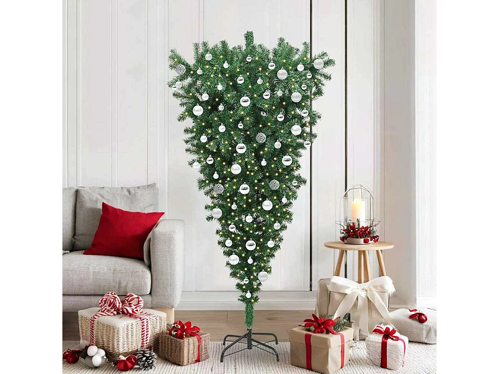 Sapin de Noël artificiel pré-éclairé à l'envers avec ensemble de boules