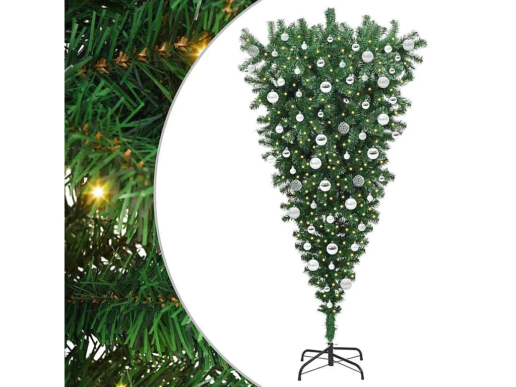 Sapin de Noël artificiel pré-éclairé à l'envers avec ensemble de boules