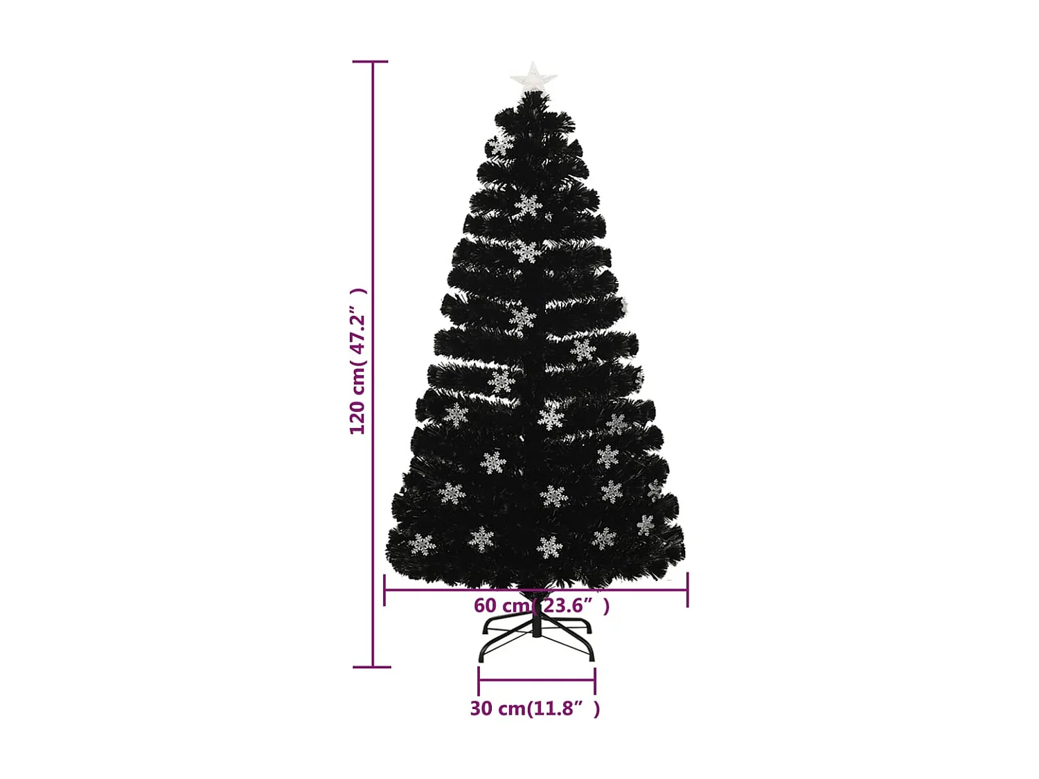 Albero di Natale LED nero e fiocchi di neve 120 cm Fibra ottica