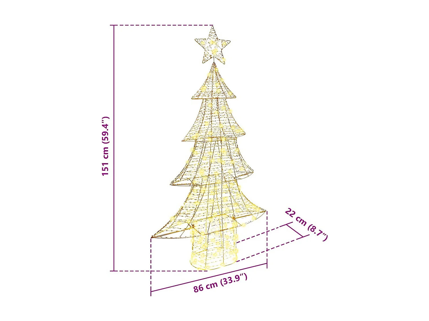 Sapin de Noël avec 160 LED Blanc chaud 150 cm PET
