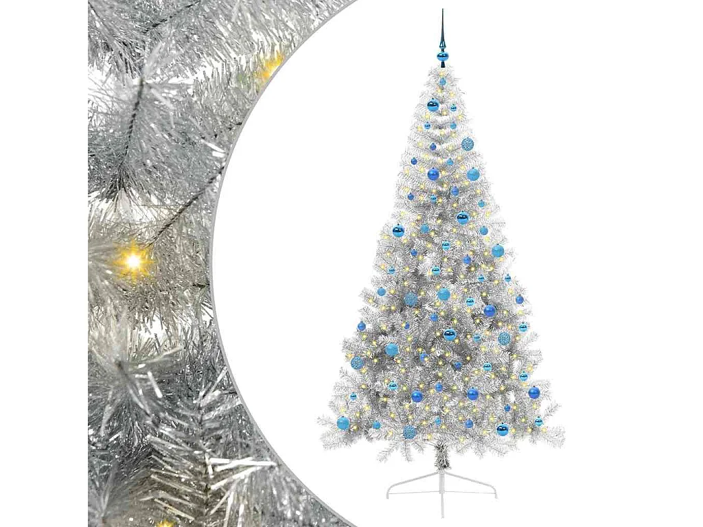 Sapin de Noël artificiel pré-éclairé Argent 240 cm PET