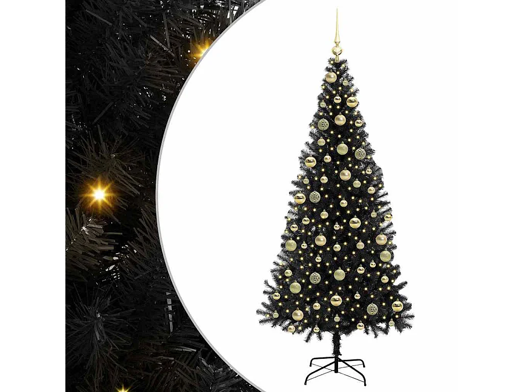 Sapin de Noël avec 300 LED avec support Noir 210 cm PVC