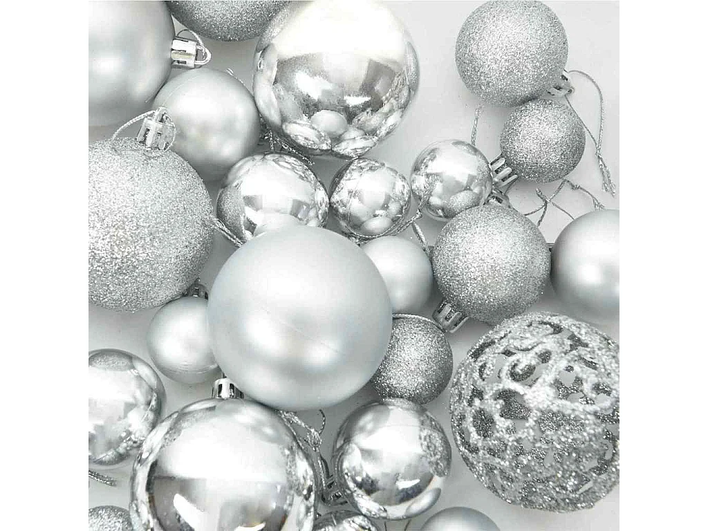 Set di 120 palline di Natale in plastica argentata