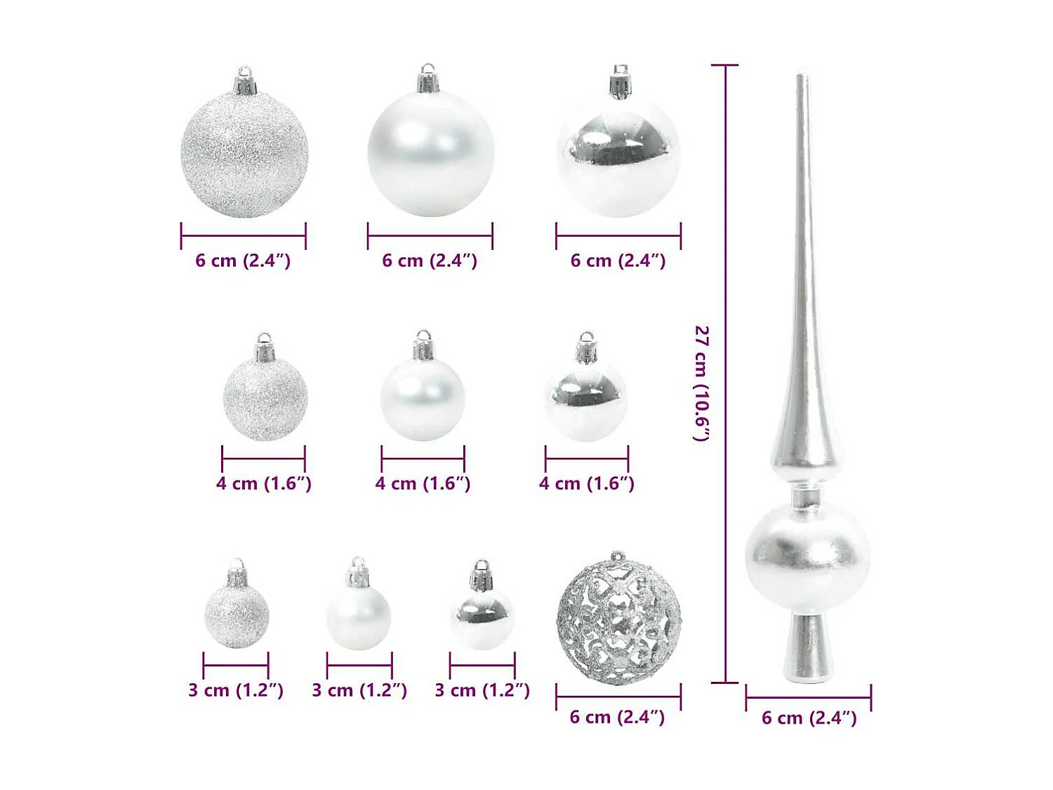 Set di 120 palline di Natale in plastica argentata