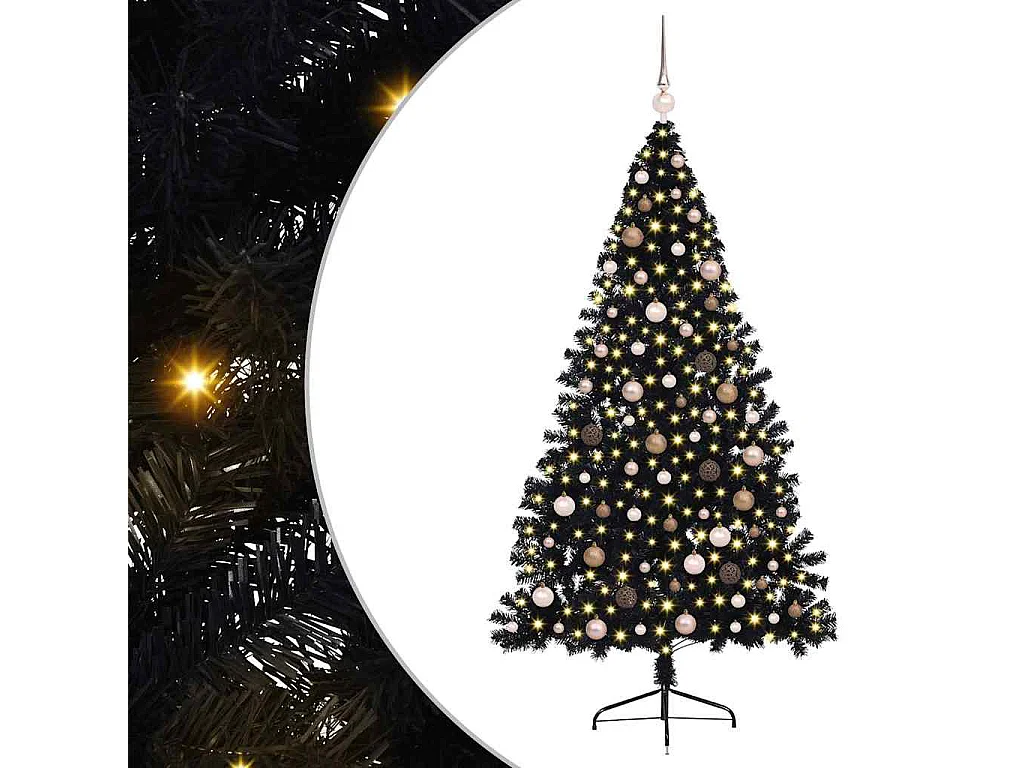 Sapin de Noël artificiel pré-éclairé Noir 210 cm PVC
