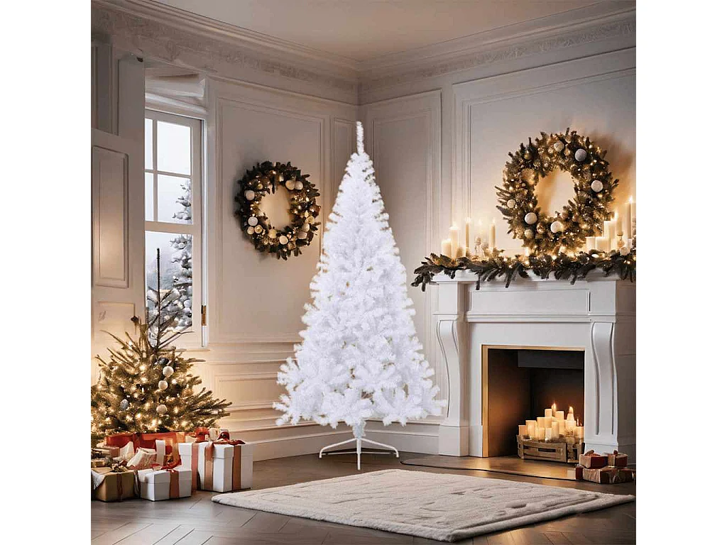 Sapin de Noël artificiel moitié avec support blanc 180 cm PVC