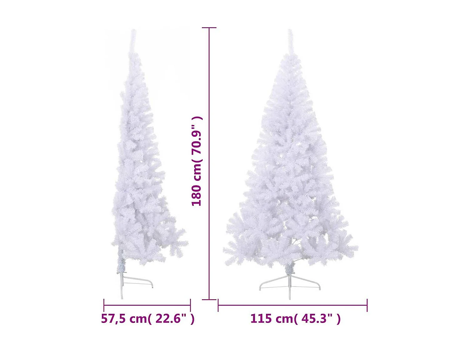 Sapin de Noël artificiel moitié avec support blanc 180 cm PVC