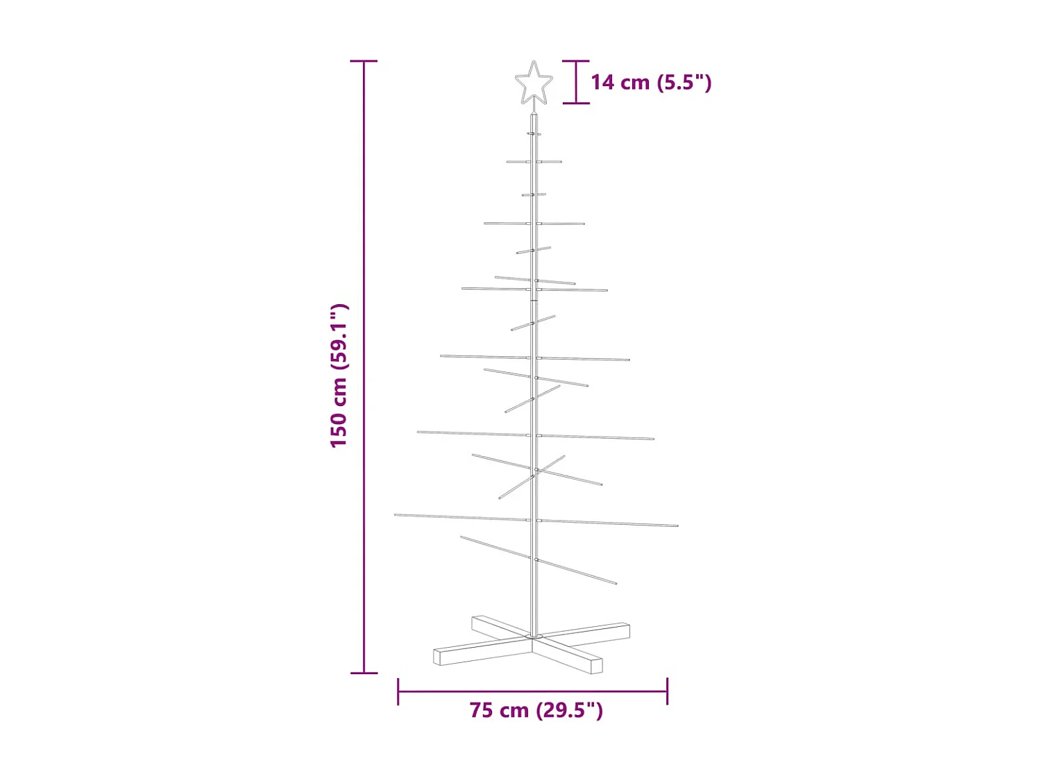 Arbre de Noël en métal avec base en bois noir 150 cm