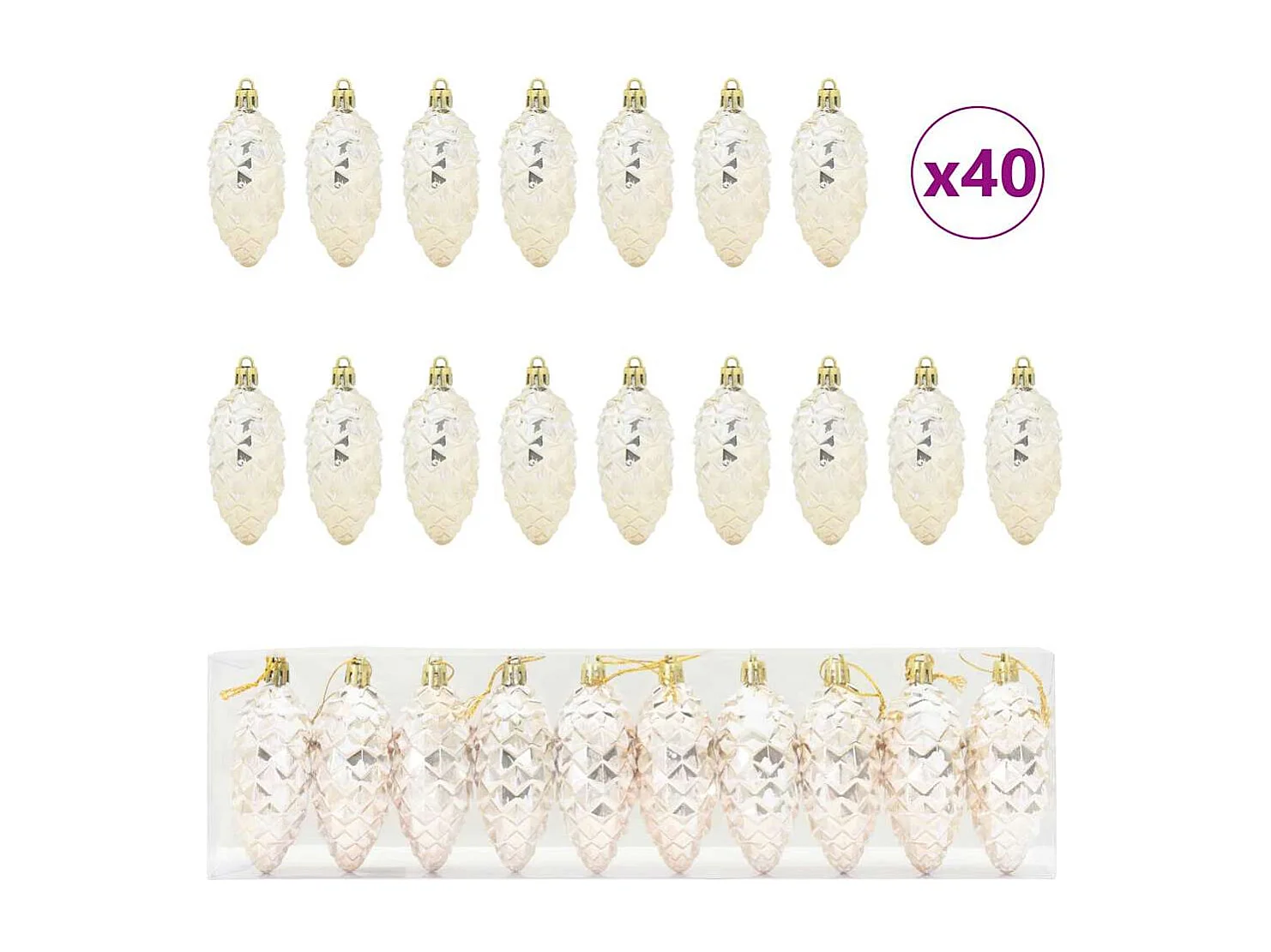 Palline di pigna natalizie 40 pezzi Champagne