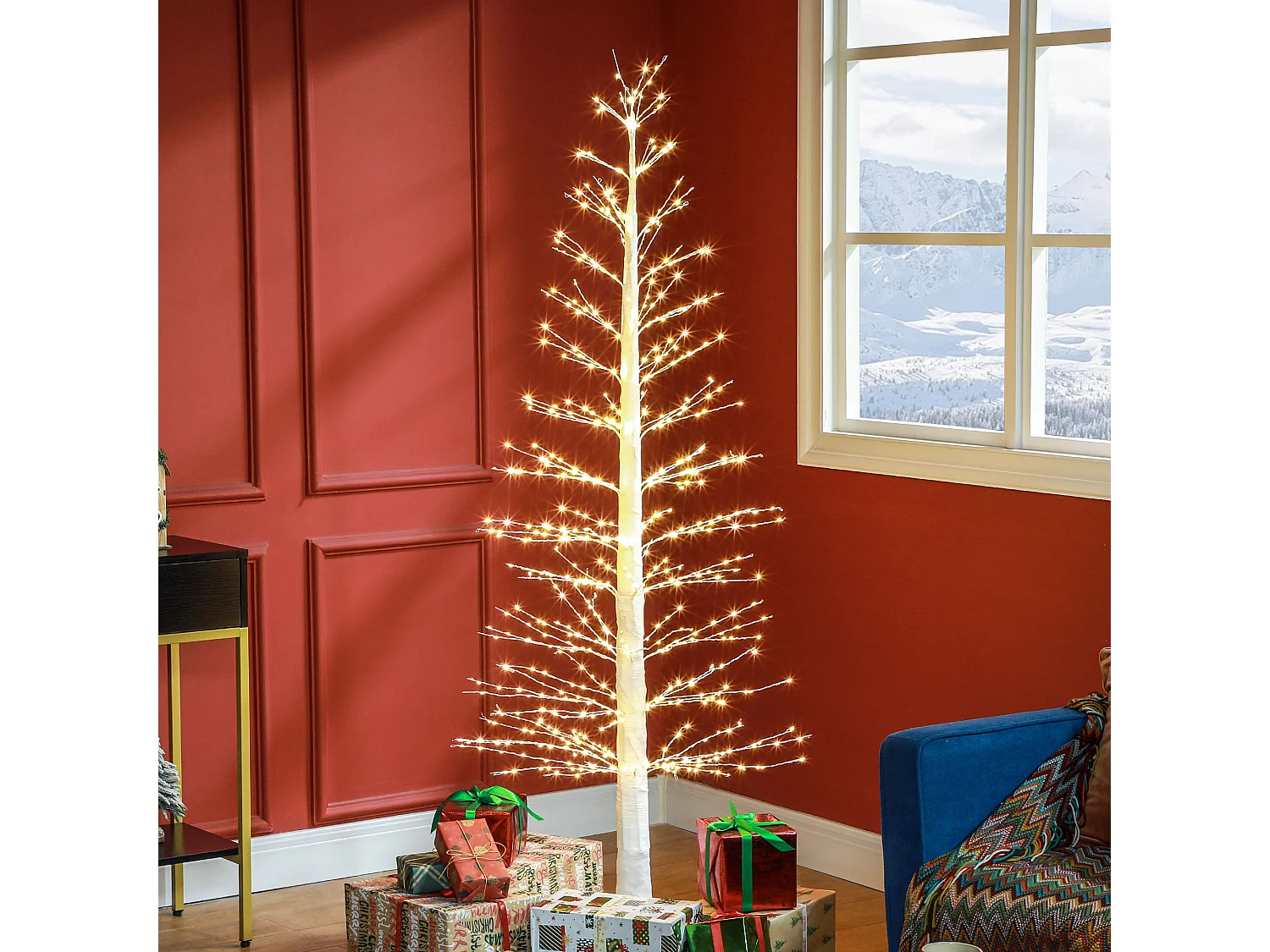 Sapin de Noël LED avec 810 lumières, 180 cm, matériau plastique, blanc (26 x 26 x 180 cm)