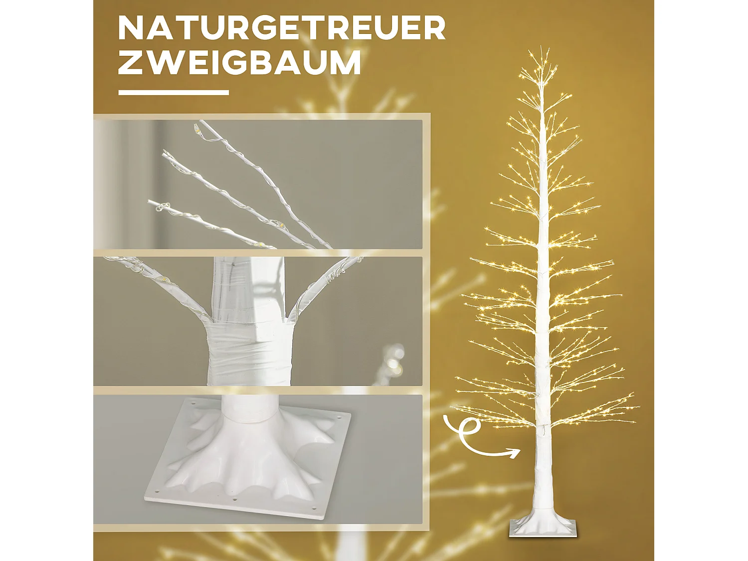 Sapin de Noël LED avec 810 lumières, 180 cm, matériau plastique, blanc (26 x 26 x 180 cm)