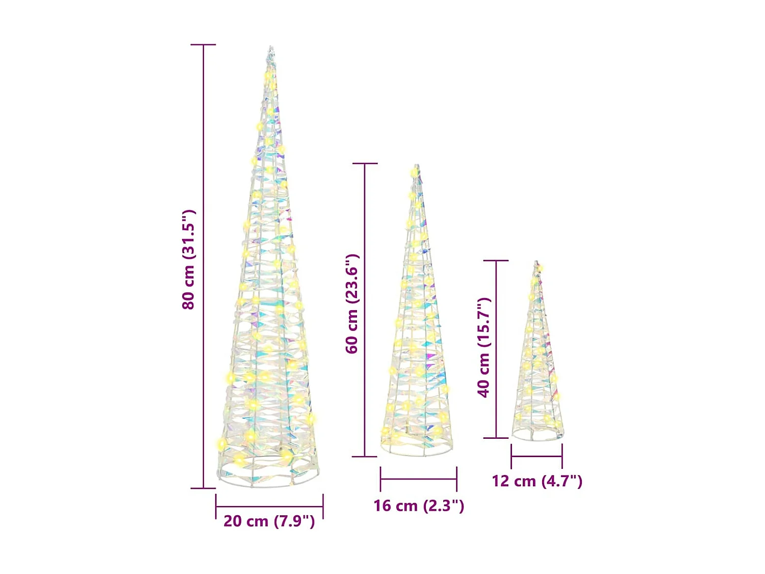 Sapin de Noël avec 90 LED 3 pcs Blanc chaud 20 x 20 x 80 cm PET