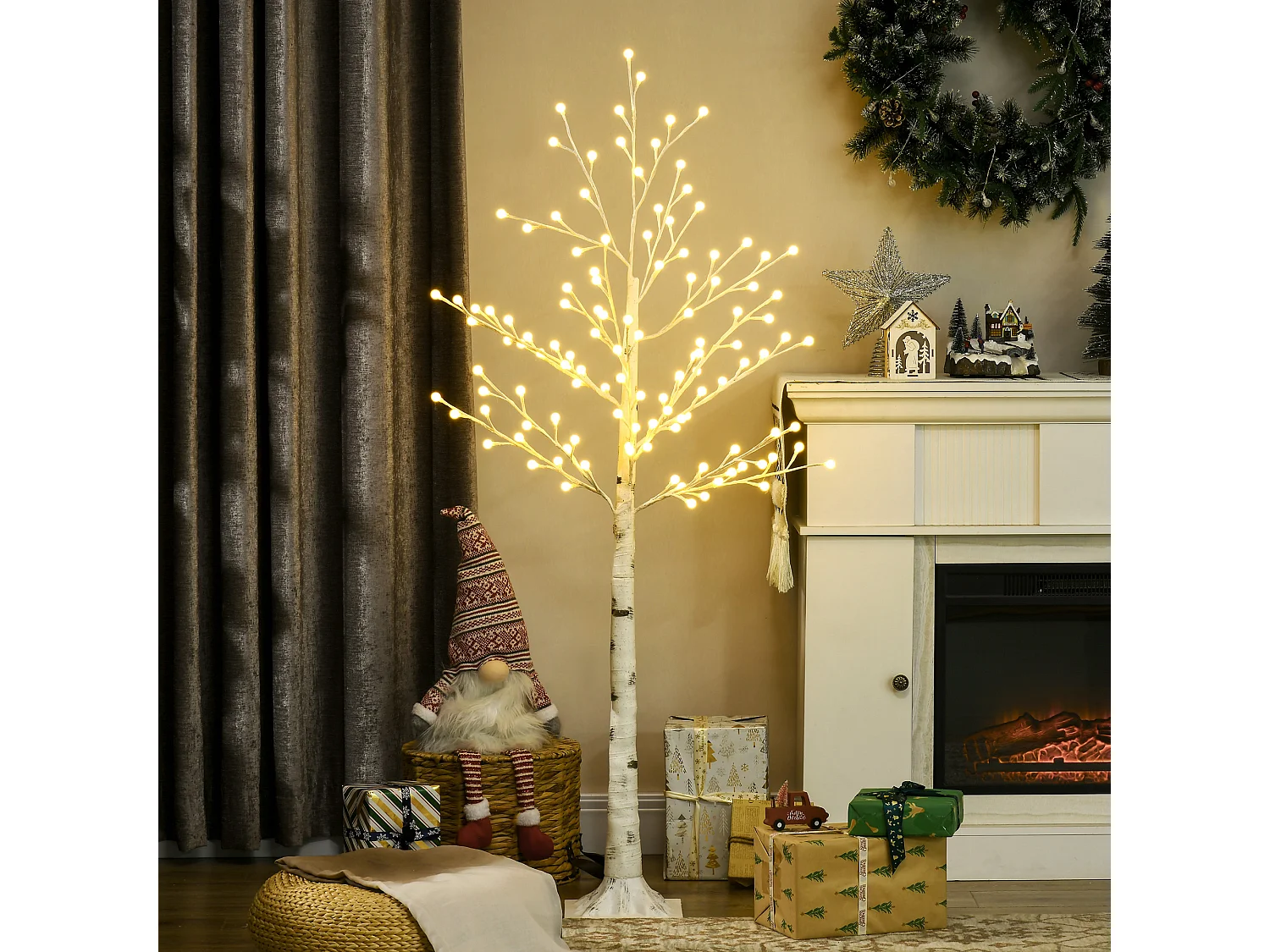 Arbre lumineux 3D 150 cm, 120 LED blanc chaud, 3 niveaux de luminosité, pour la décoration de fêtes et de Noël (20 x 20 x 150 cm)