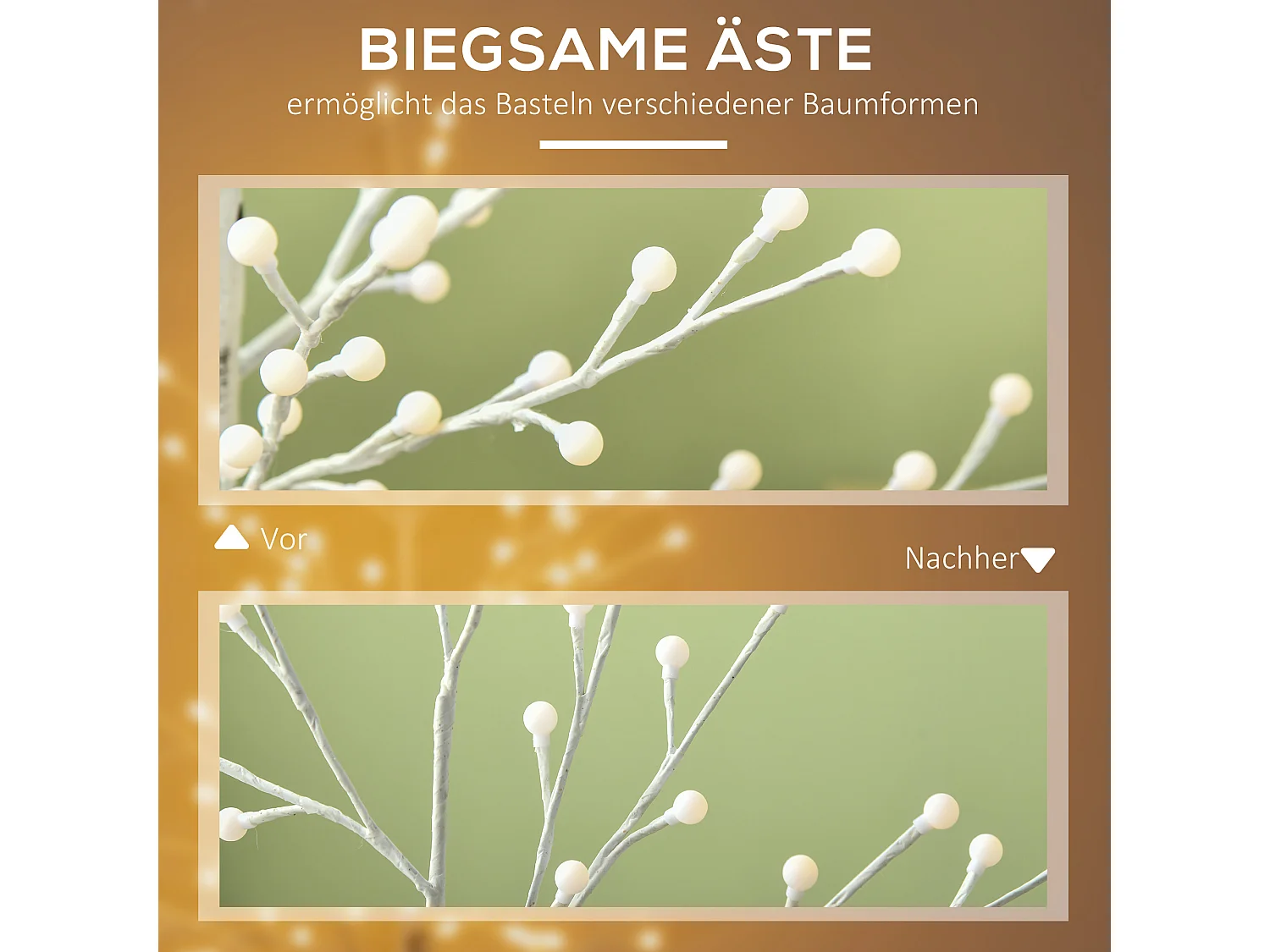 Arbre lumineux 3D 150 cm, 120 LED blanc chaud, 3 niveaux de luminosité, pour la décoration de fêtes et de Noël (20 x 20 x 150 cm)