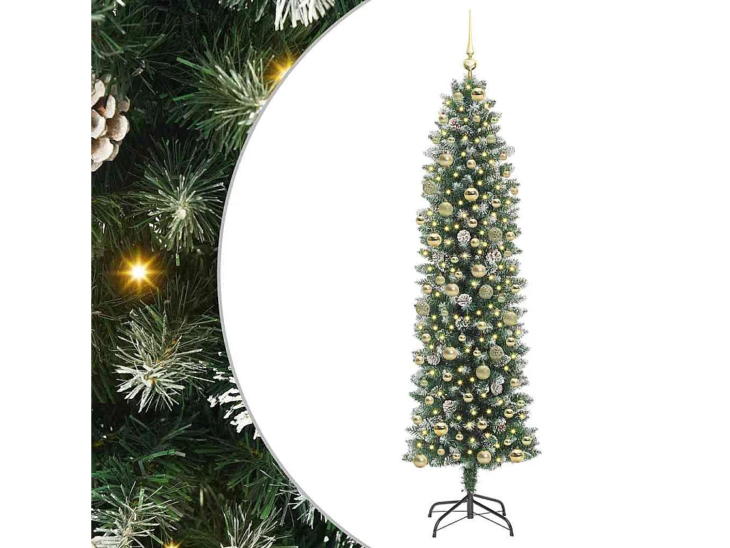 Arbre de Noël artificiel slim avec 300 LED Vert et blanc 210 cm