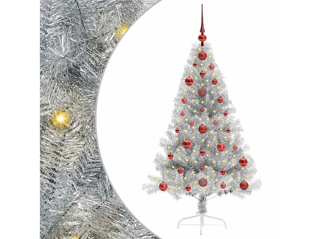 Voorverlichte kunstkerstboom zilver 120cm PET