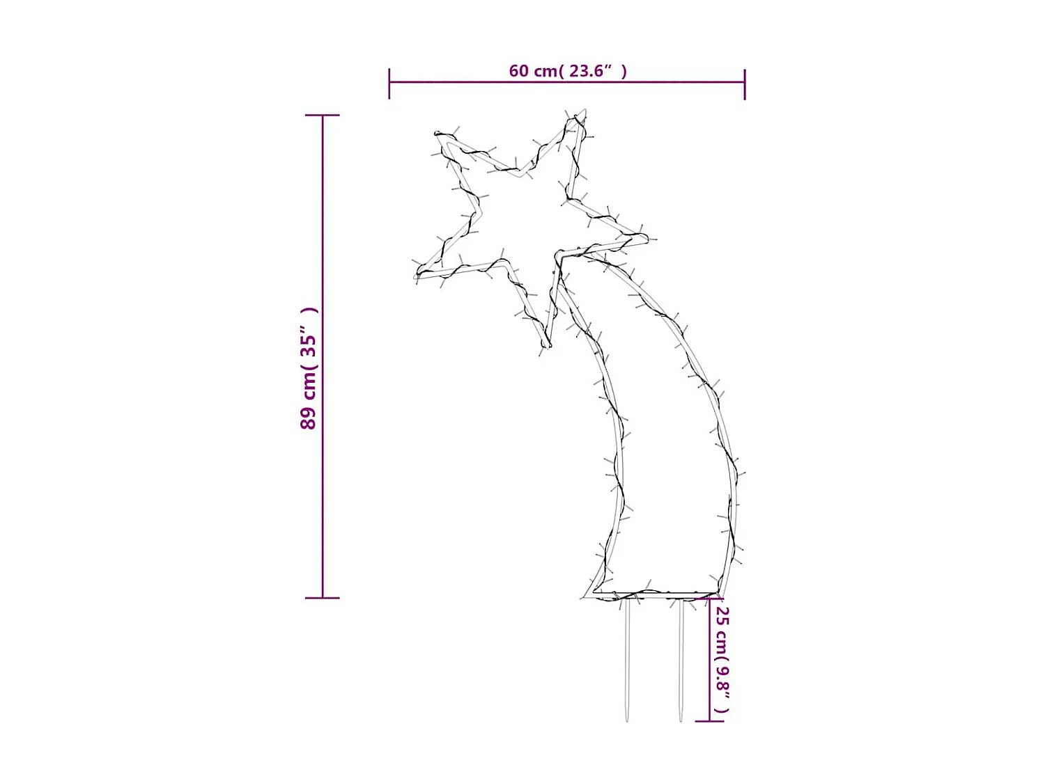 Decorazione luminosa natalizia a forma di meteora con picchetti 115 LED 89 cm