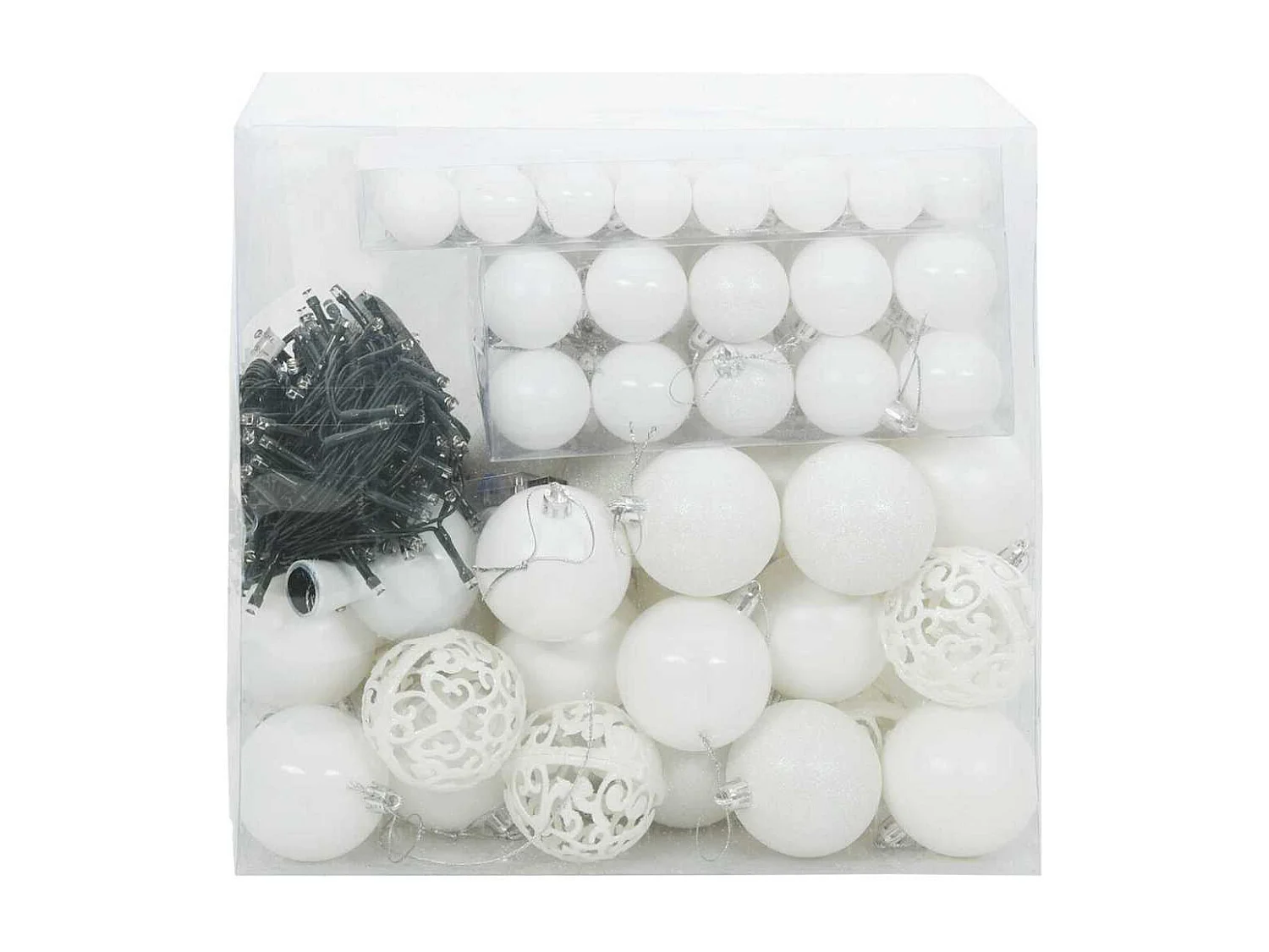 Set di palline di Natale con 300 LED, 120 pezzi, in plastica bianca