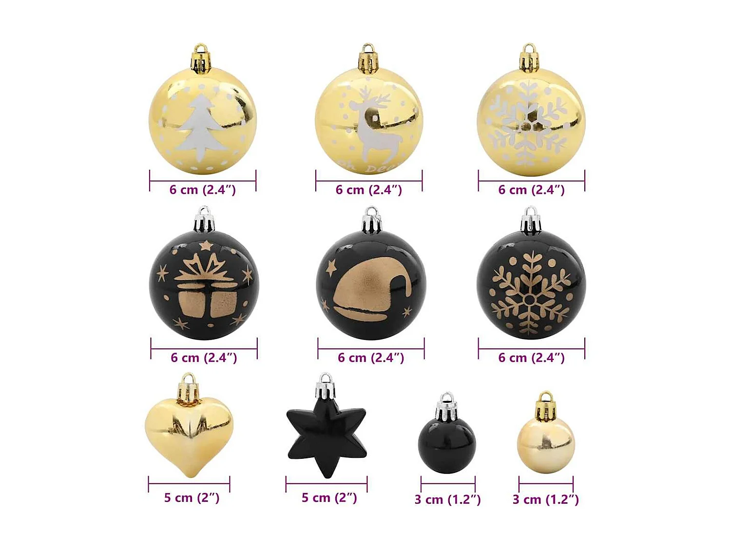 Ensemble de Boules de Noël 40 pcs Noir et or