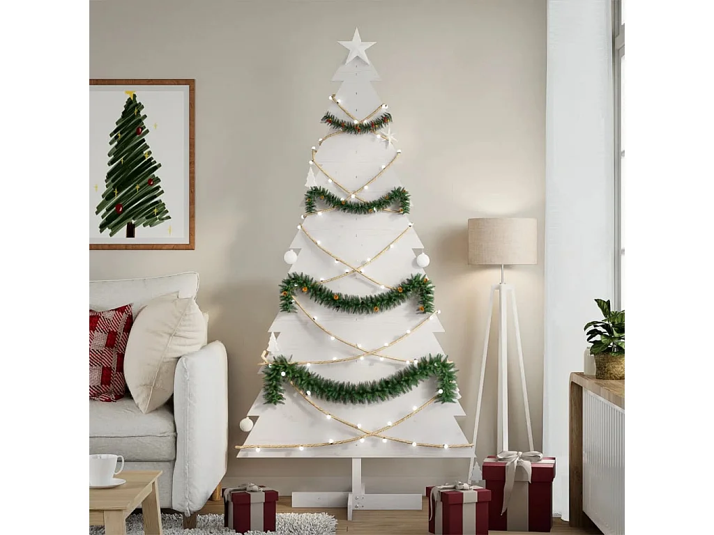 Albero di Natale in legno per decorazione bianco 180 cm pino massiccio
