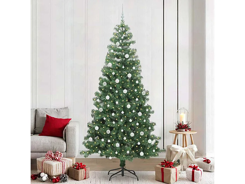 Sapin de Noël avec 300 LED avec support Vert 240 cm PVC