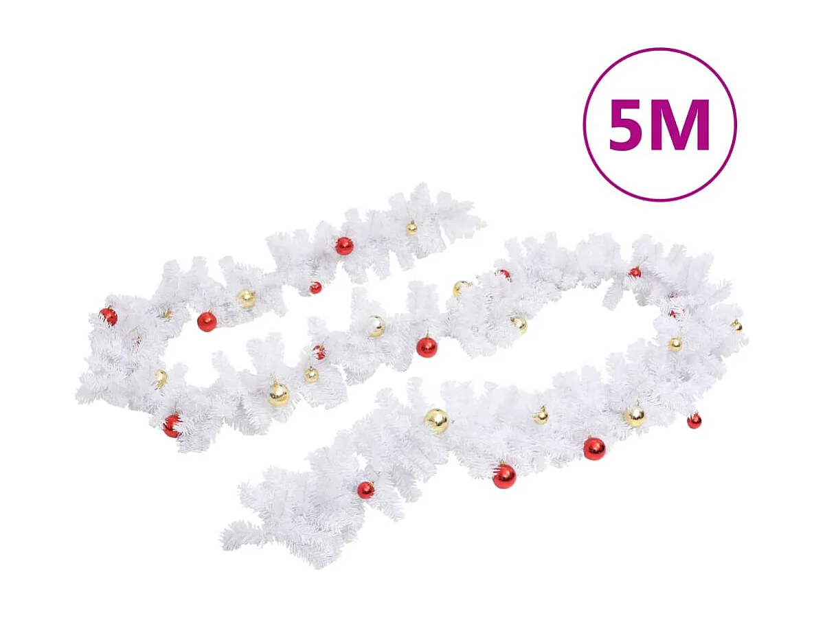 Guirlande de Noël décorée avec boules Blanc 5 m