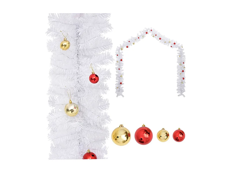Guirlande de Noël décorée avec boules Blanc 5 m