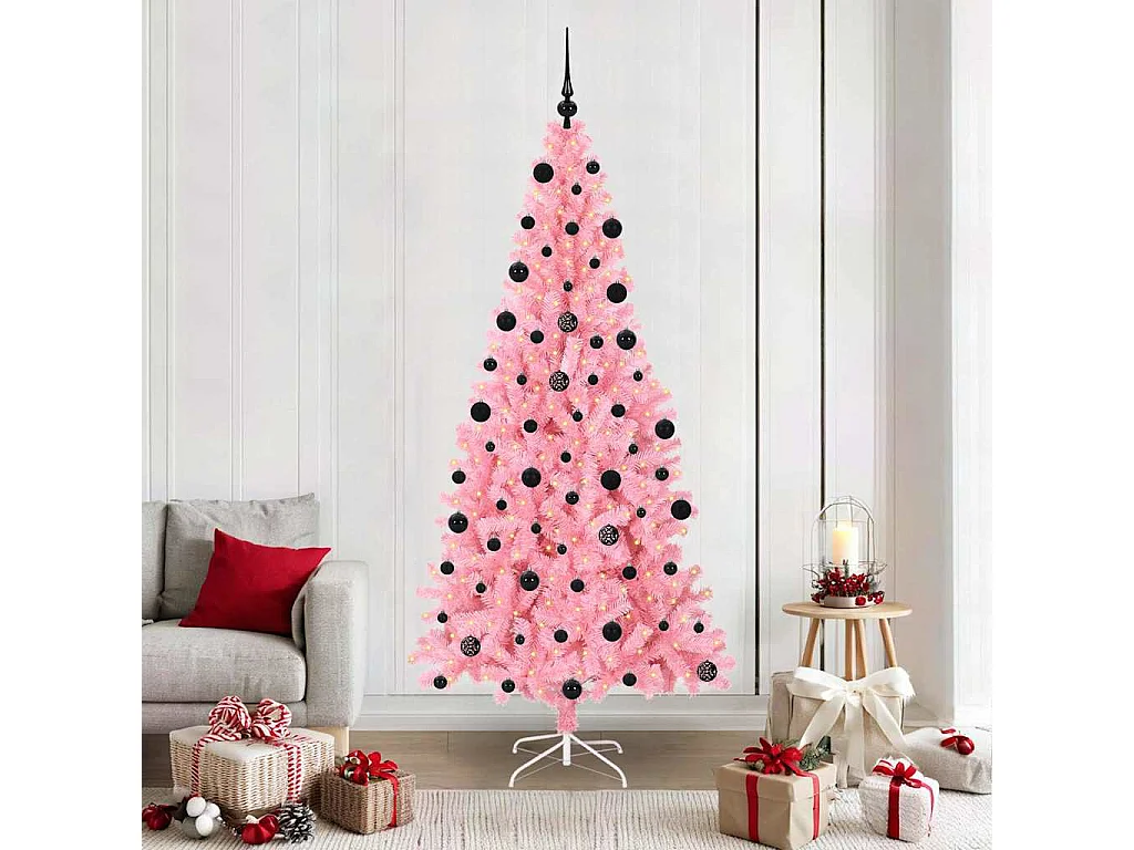 Albero di Natale con 300 LED con supporto Rosa 210 cm PVC