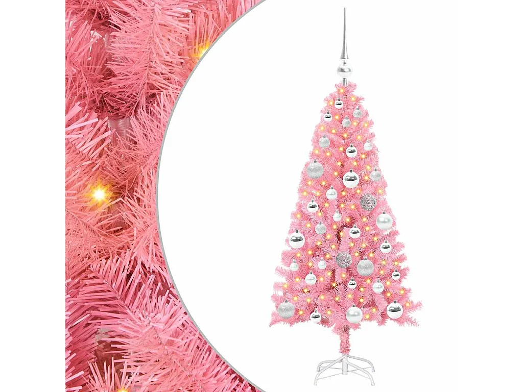 Sapin de Noël avec 150 LED avec support Rose 120 cm PVC