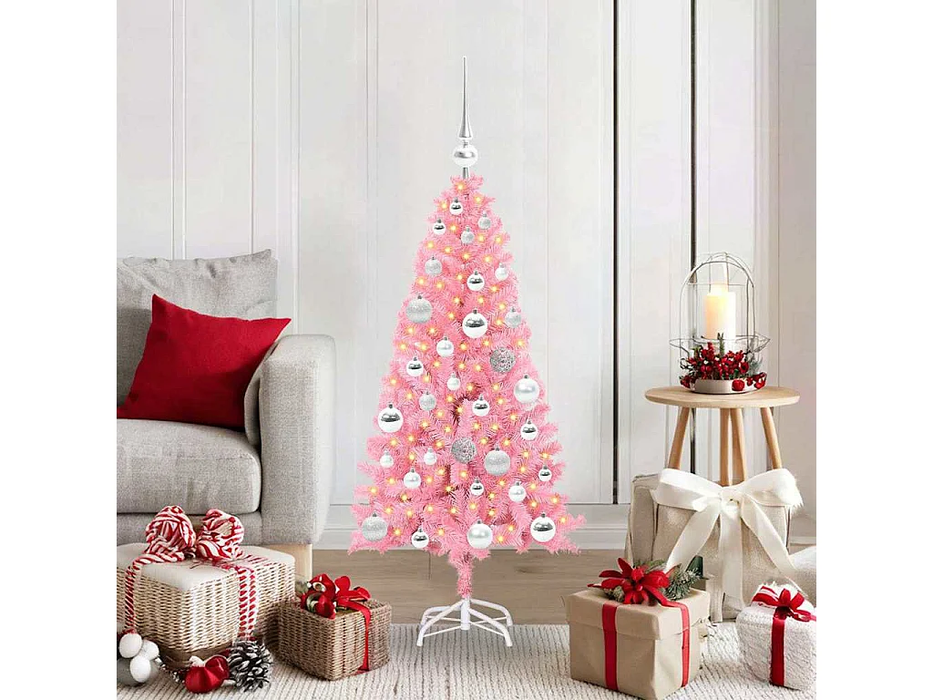 Kerstboom met 150 LED's met standaard Roze 120 cm PVC