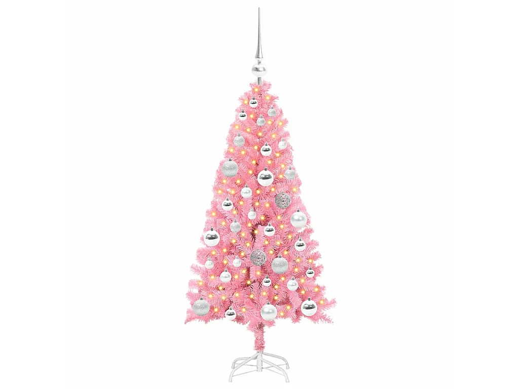 Sapin de Noël avec 150 LED avec support Rose 120 cm PVC