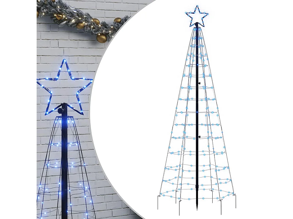 Sapin de Noël à LED avec piquets 220 LED bleu 180 cm