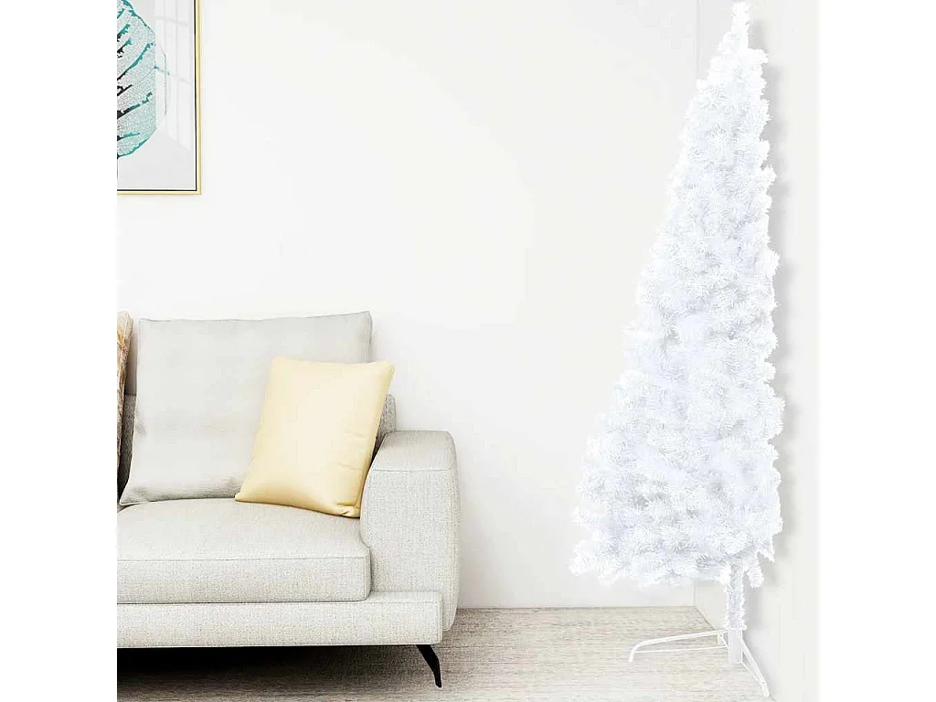 Demi-arbre de Noël artificiel pré-éclairé et boules blanc 150cm