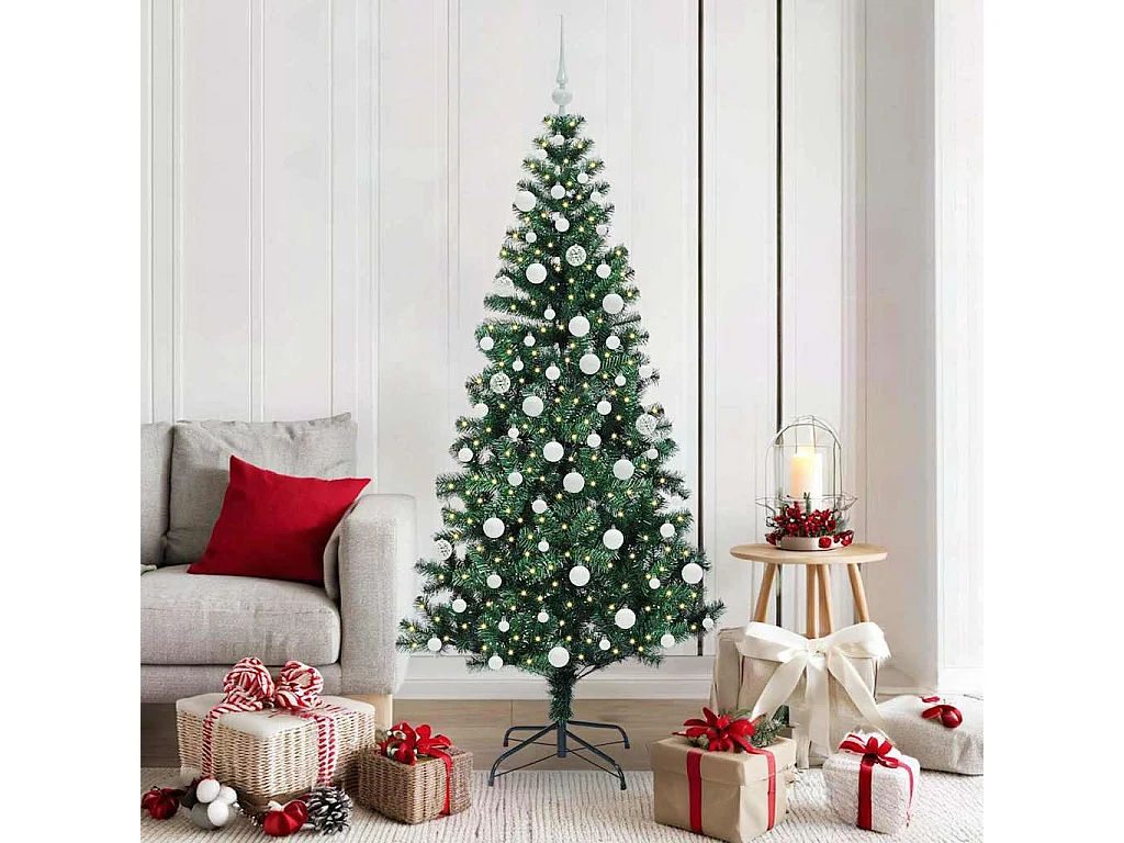 Albero di Natale artificiale preilluminato verde 180 cm PVC e metallo
