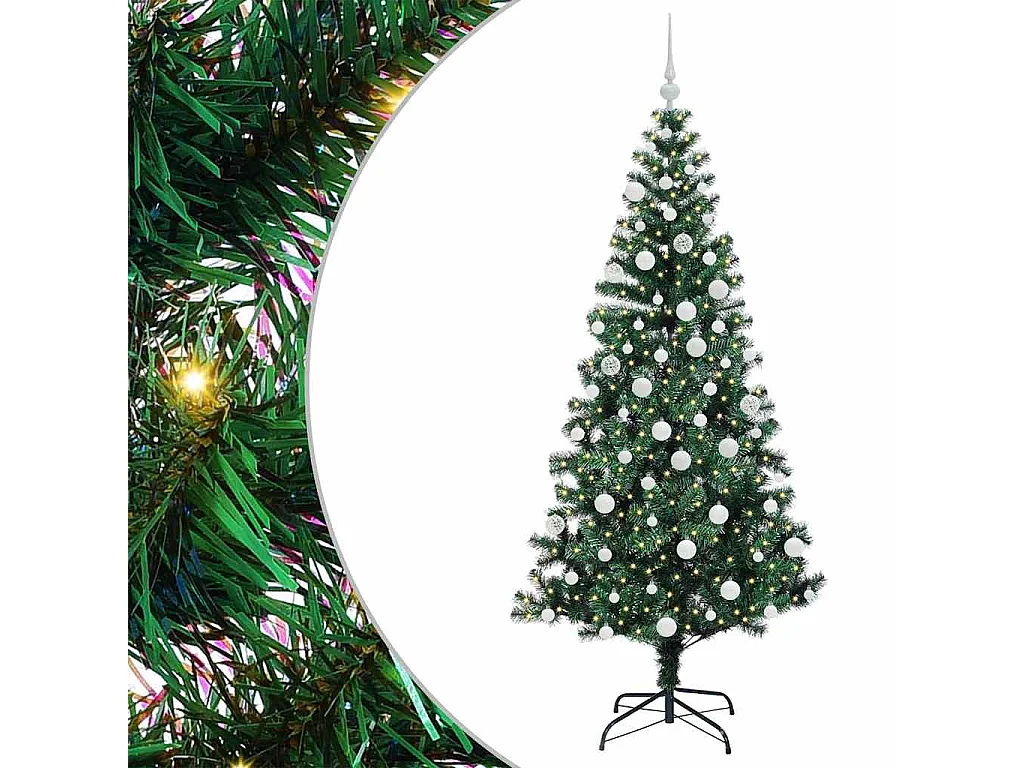 Albero di Natale artificiale preilluminato verde 180 cm PVC e metallo