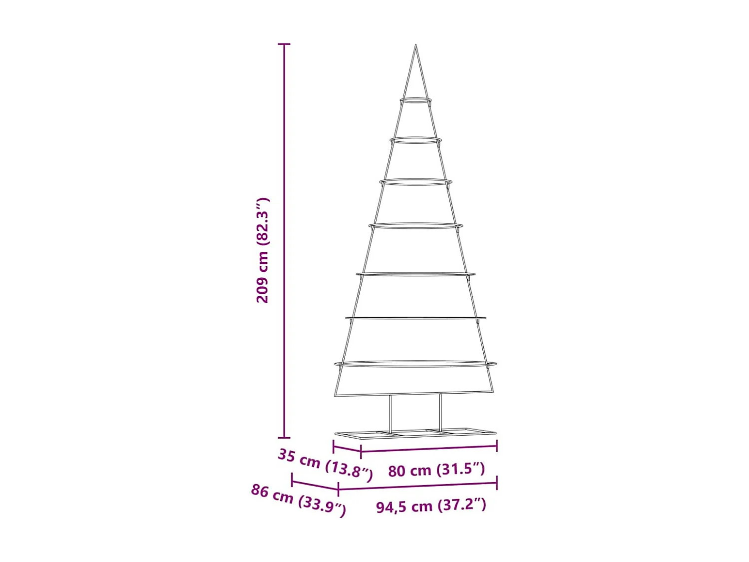 Weihnachtsbaum aus goldenem Metall, 210 cm, pulverbeschichteter Stahl