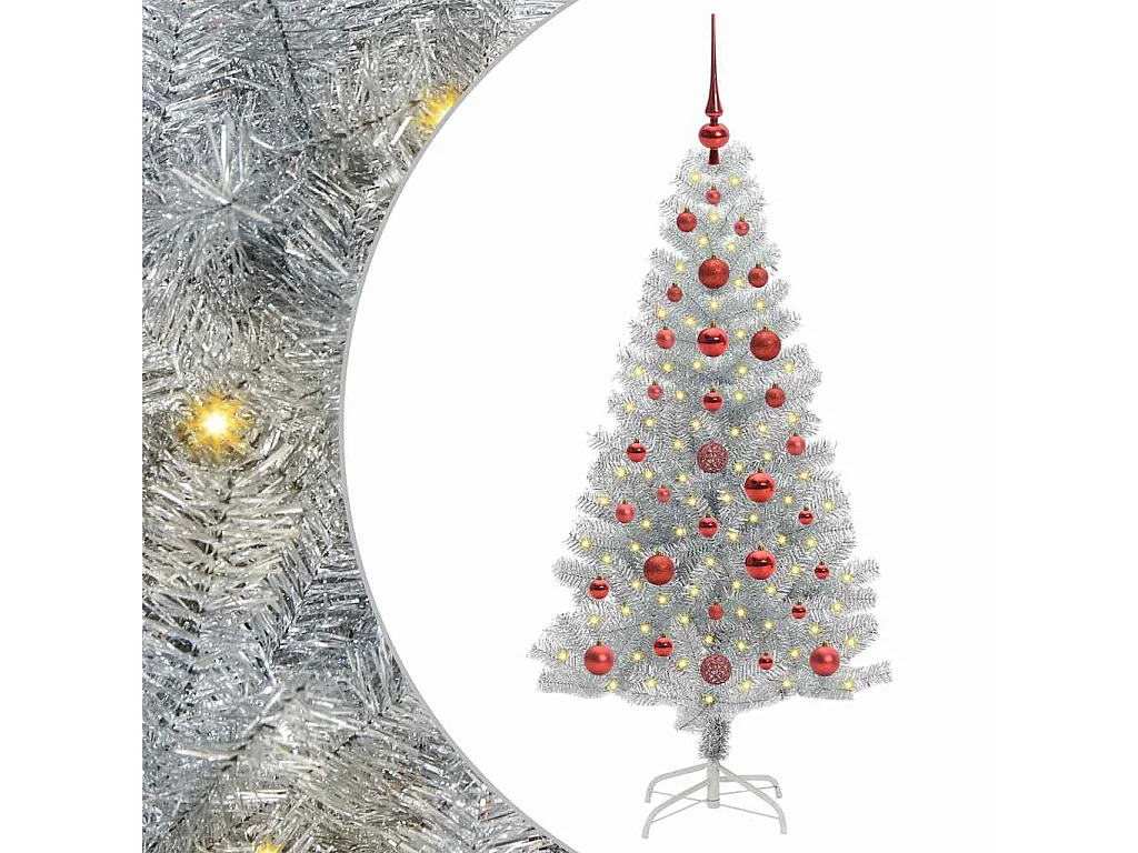Sapin de Noël avec 150 LED avec support Argent 120 cm PET
