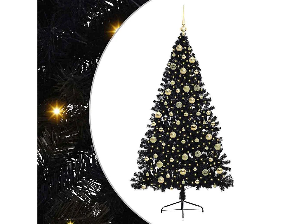 Sapin de Noël artificiel pré-éclairé Noir 210 cm PVC