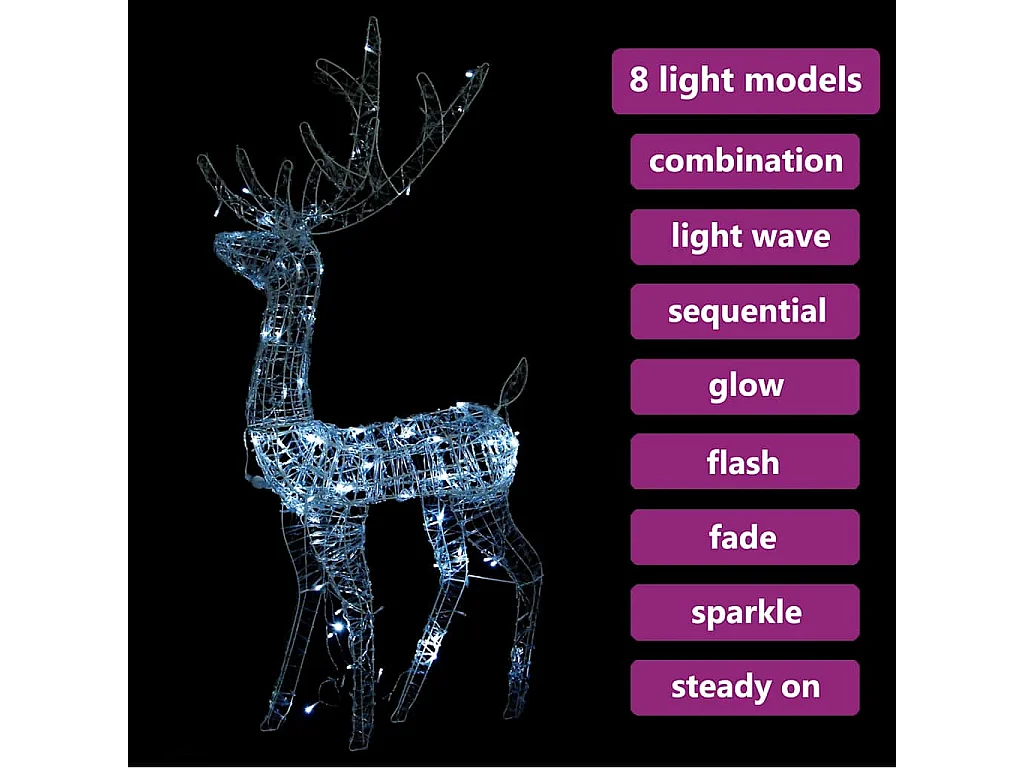 Kerstdecoratie rendier Acryl 140 LED koud wit 120 cm