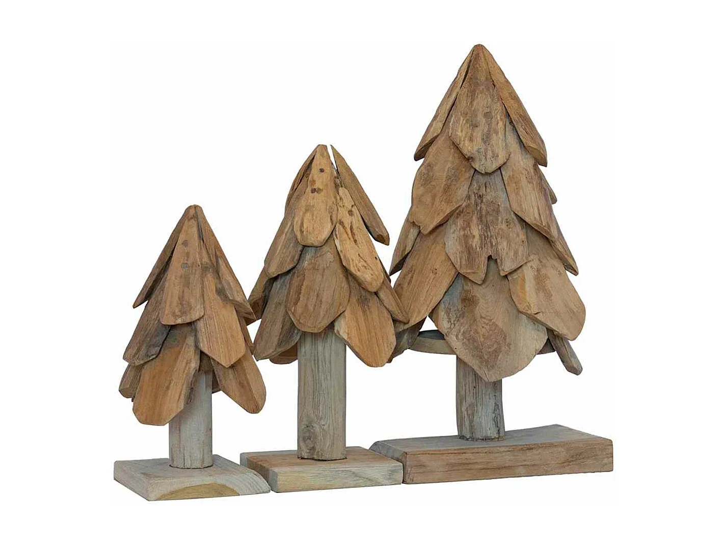 Sapin de Noël avec support 3 pcs Marron Bois de teck solide