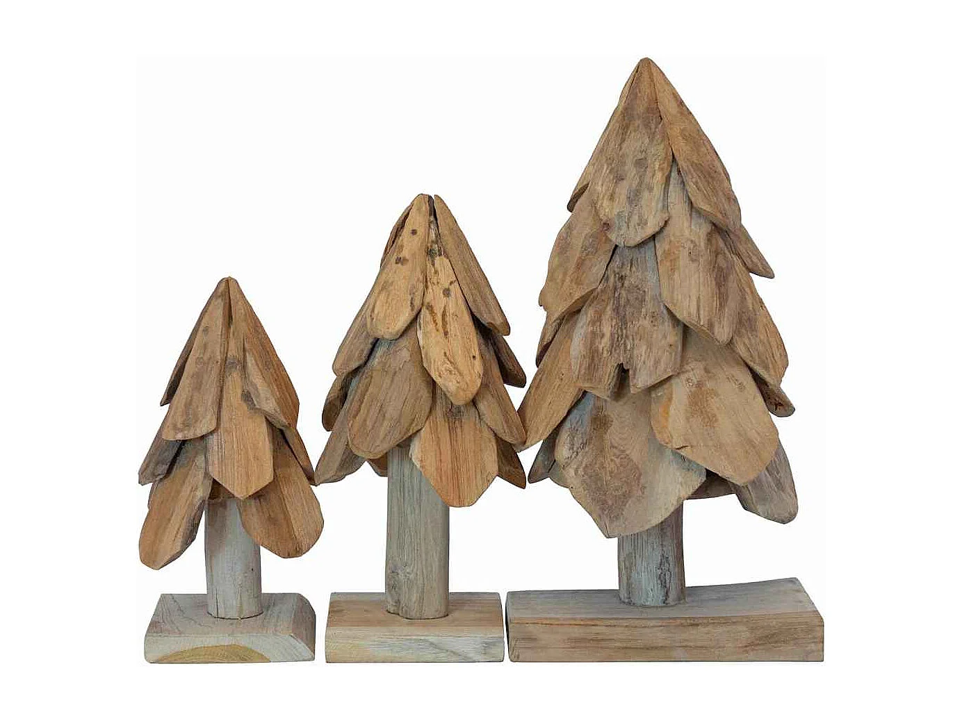 Sapin de Noël avec support 3 pcs Marron Bois de teck solide