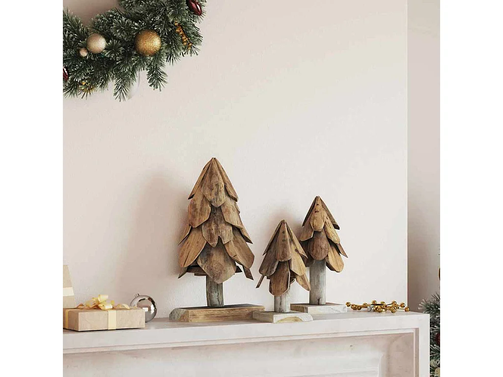 Kerstboom met standaard 3 stuks bruin massief teakhout