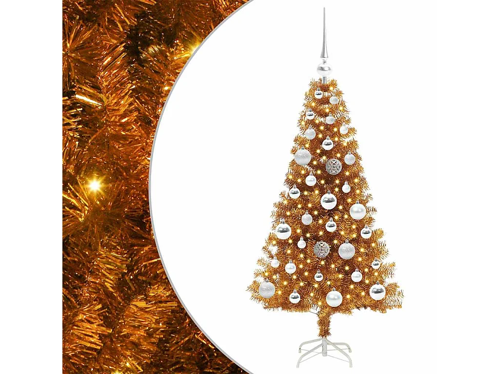 Sapin de Noël avec 150 LED avec support Doré 120 cm PET