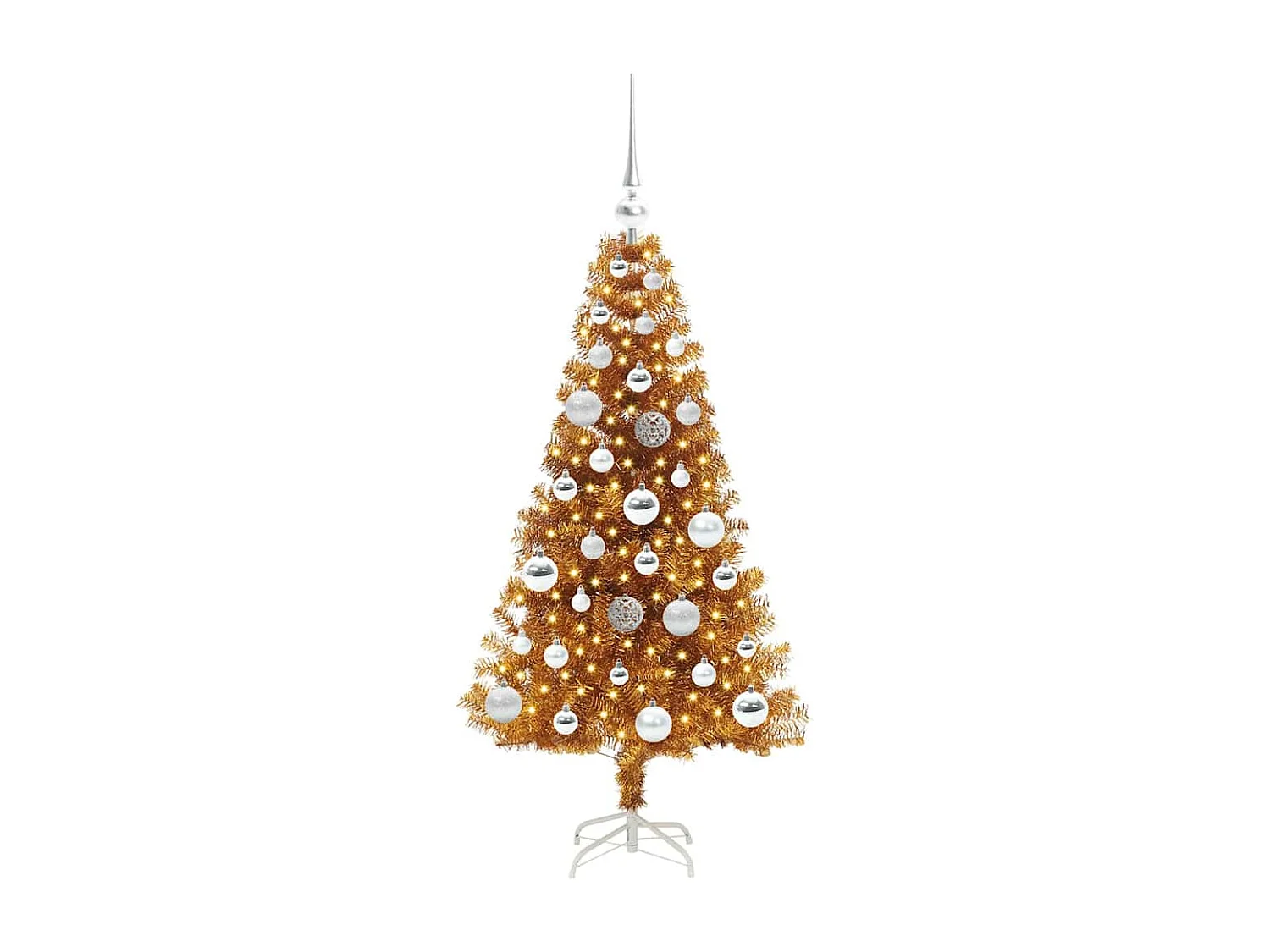 Sapin de Noël avec 150 LED avec support Doré 120 cm PET
