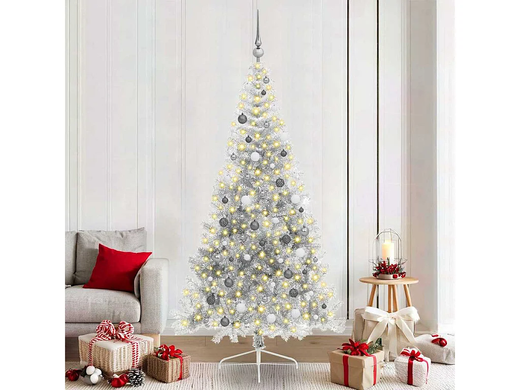 Albero di Natale artificiale preilluminato argento 210 cm PET