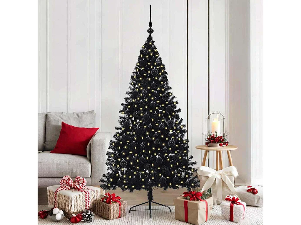 Künstlicher Weihnachtsbaum mit Beleuchtung, Schwarz, 180 cm, PVC