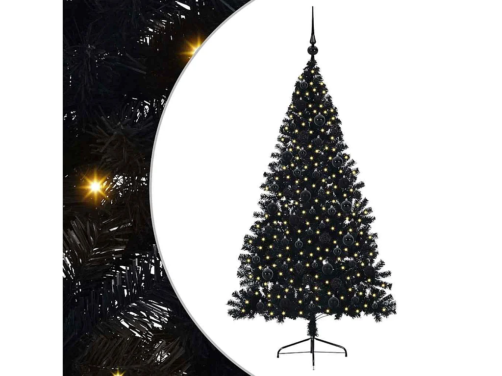 Albero di Natale artificiale preilluminato nero 180 cm in PVC