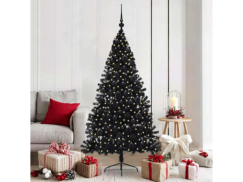 Albero di Natale artificiale preilluminato nero 180 cm in PVC
